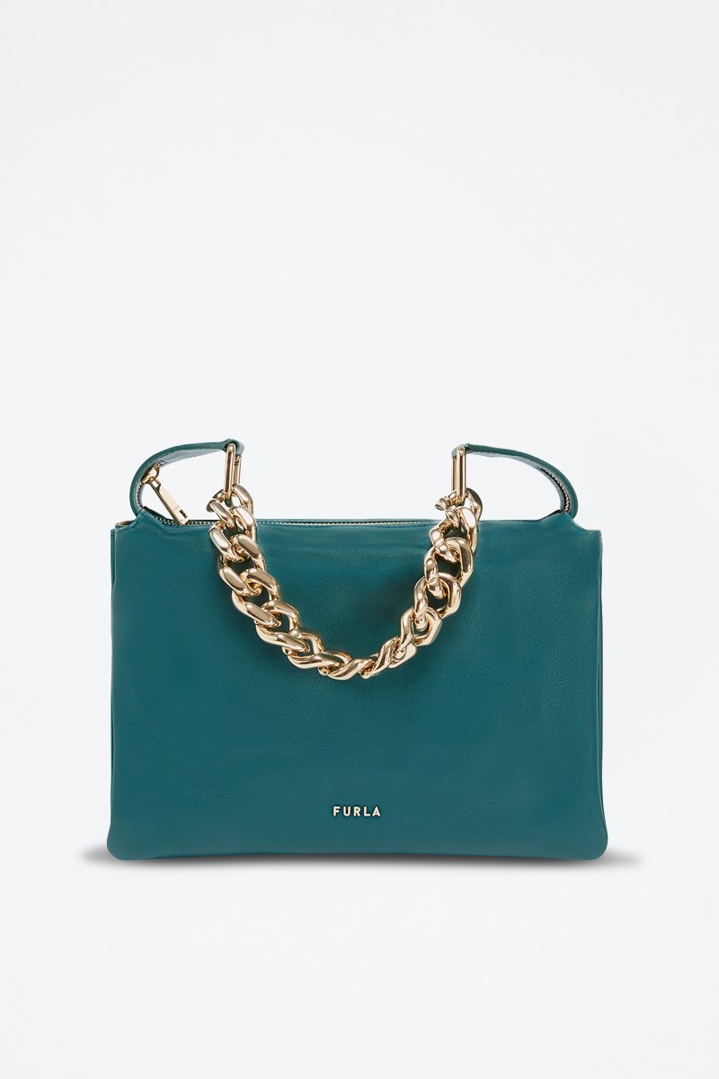 Sac porté épaule en cuir de veau Piuma S - Vert