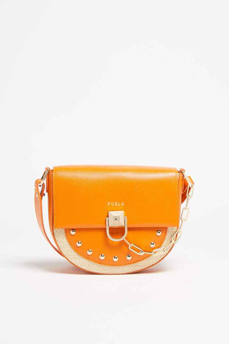 Sac bandoulière en cuir Miss Mimi Mini - Orange et beige