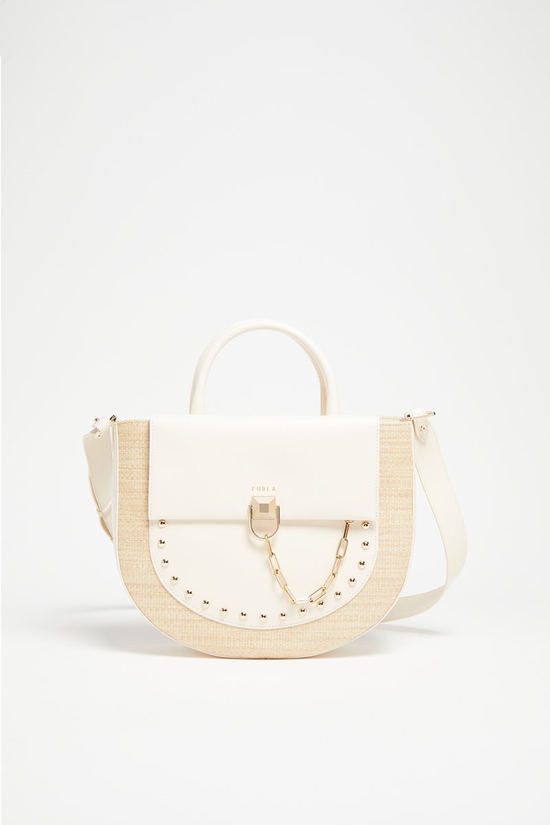Sac bandoulière en cuir Miss Mimi - Blanc et beige