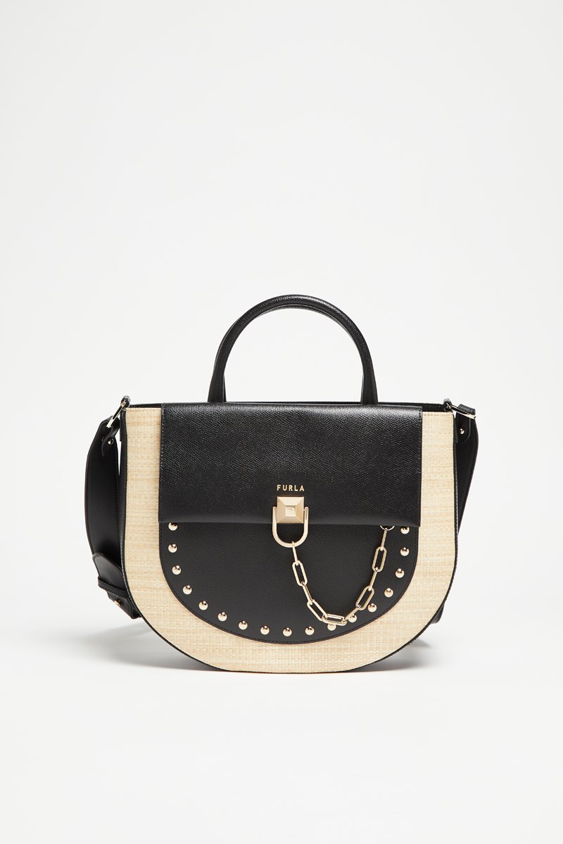 Sac bandoulière en cuir Miss Mimi - Noir et beige