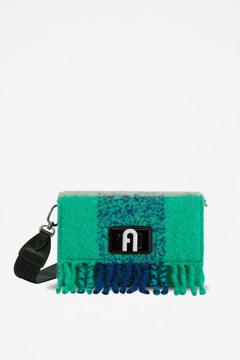 Sac bandoulière en alpaga, laine et cuir 1927 Soft Mini - Vert et bleu marine