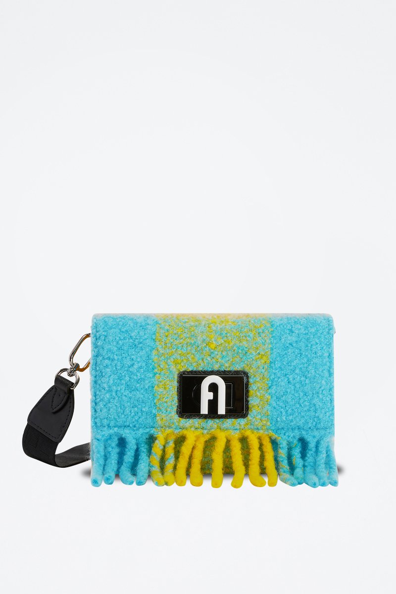 Sac bandoulière en alpaga, laine et cuir 1927 Soft Mini - Turquoise et jaune