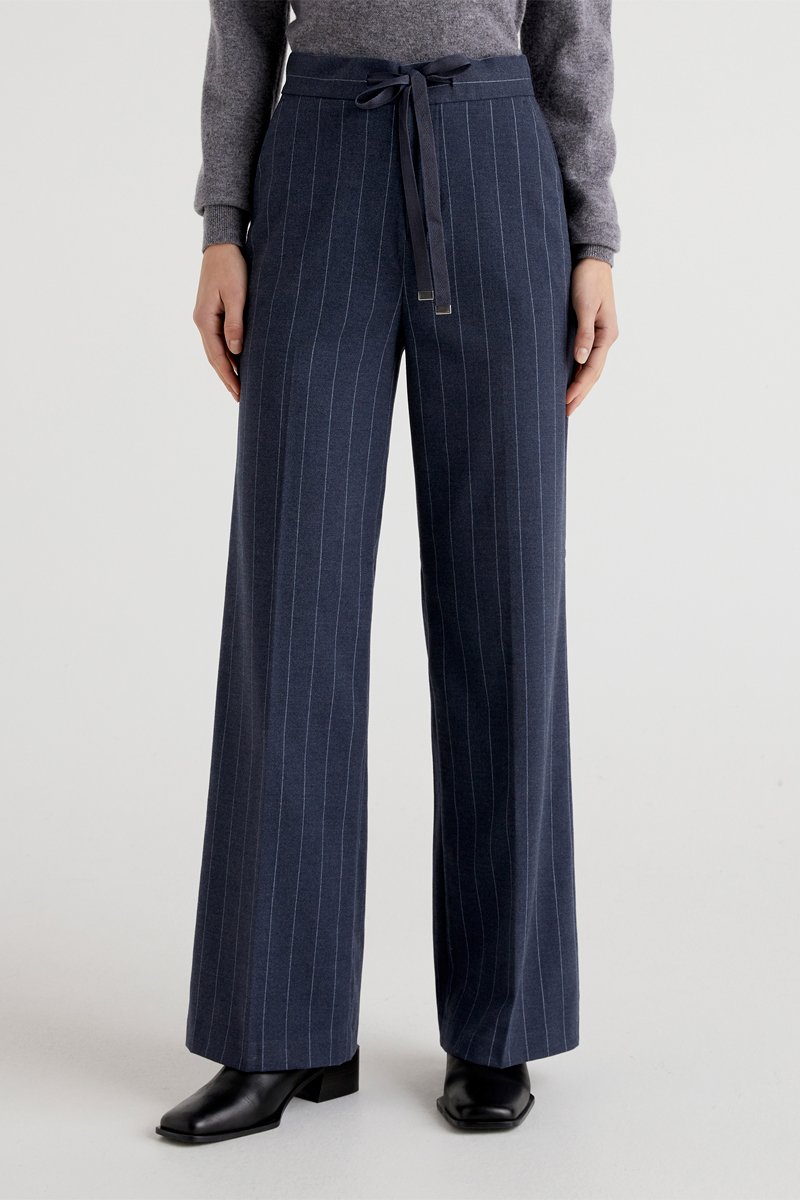 Pantalon wide legs taille haute Bleu marine