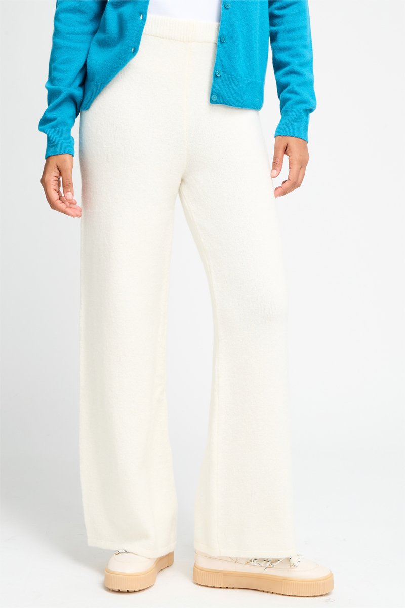 Pantalon flare taille haute Ecru