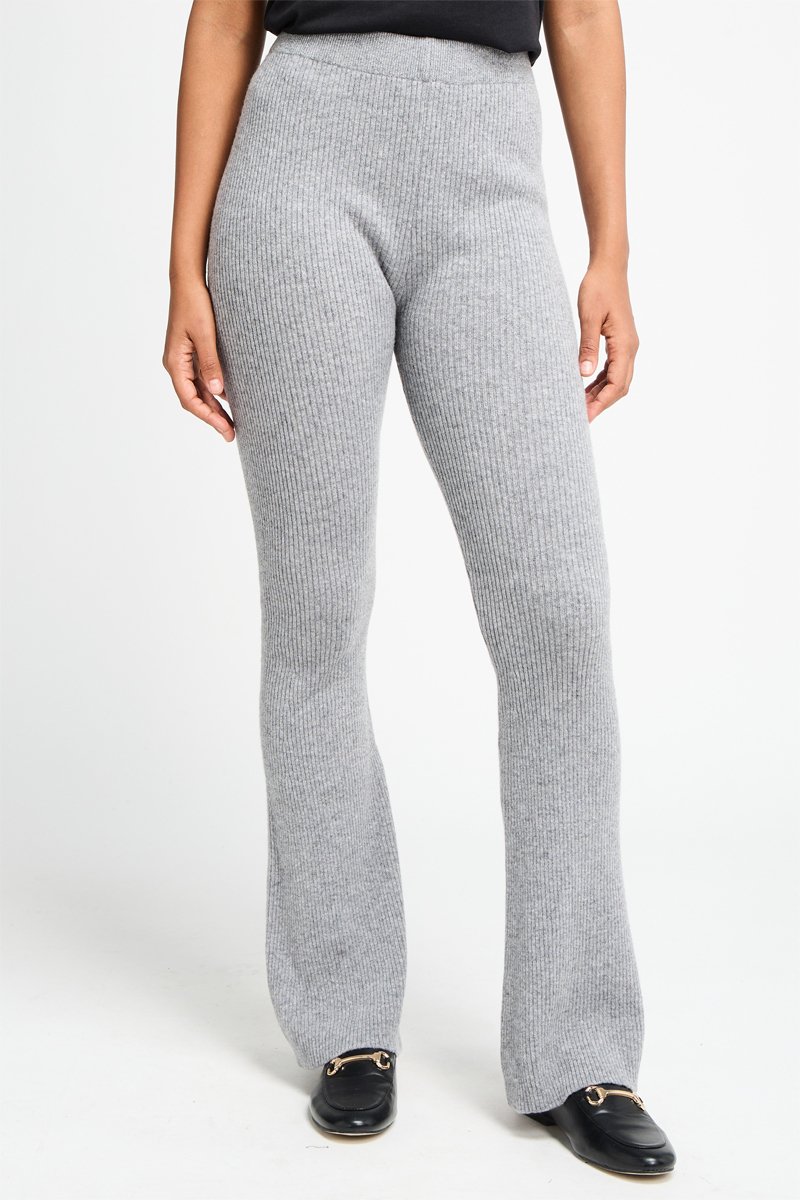 Pantalon flare taille haute en laine Gris chiné