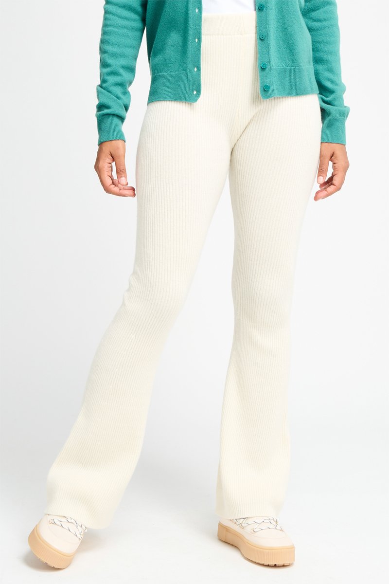 Pantalon flare taille haute en laine Ecru
