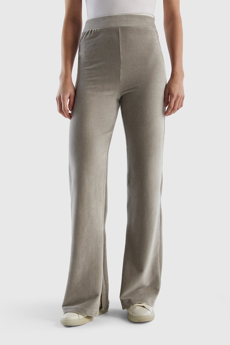 Pantalon wide legs en velours taille haute Gris clair