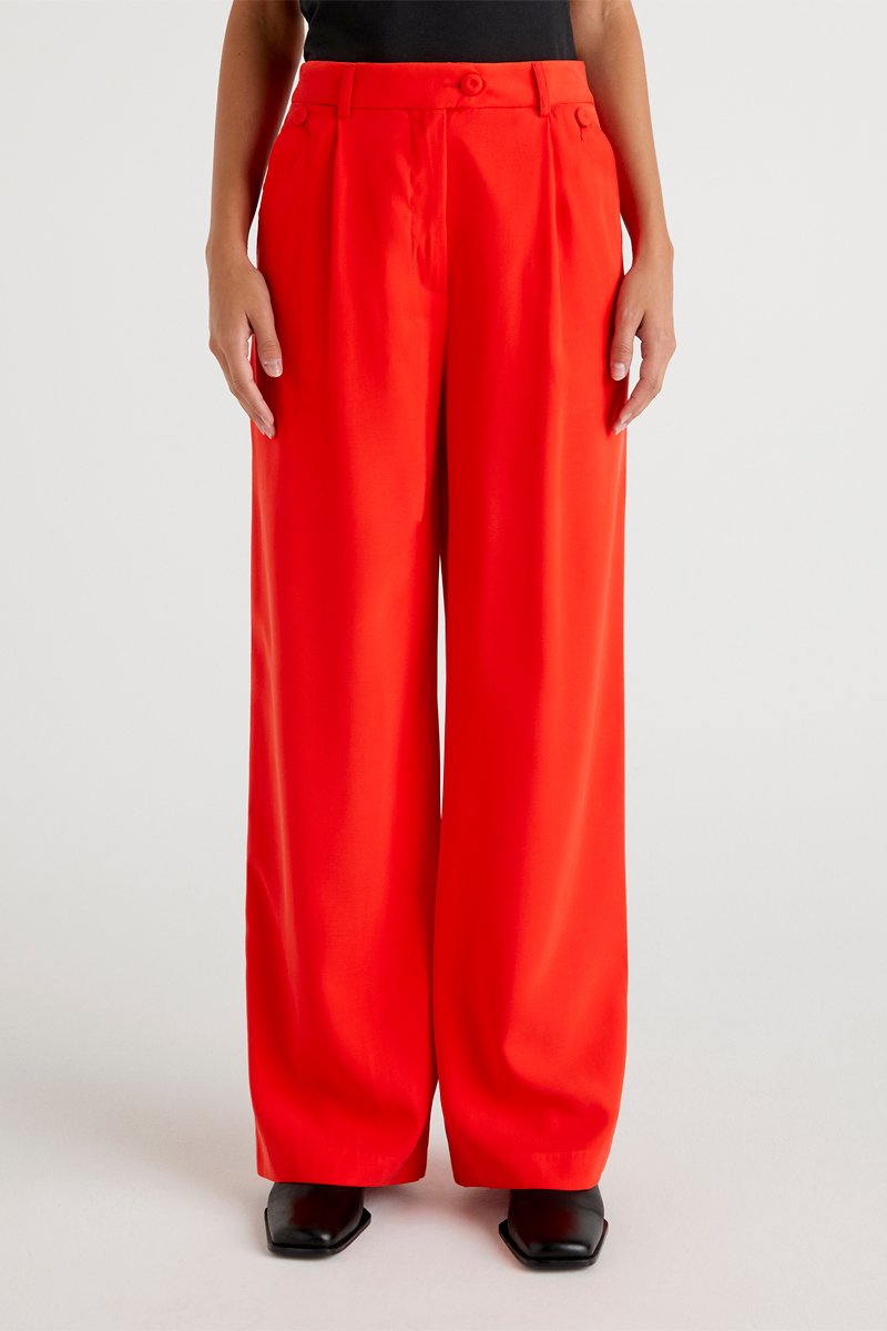 Pantalon palazzo taille haute Rouge