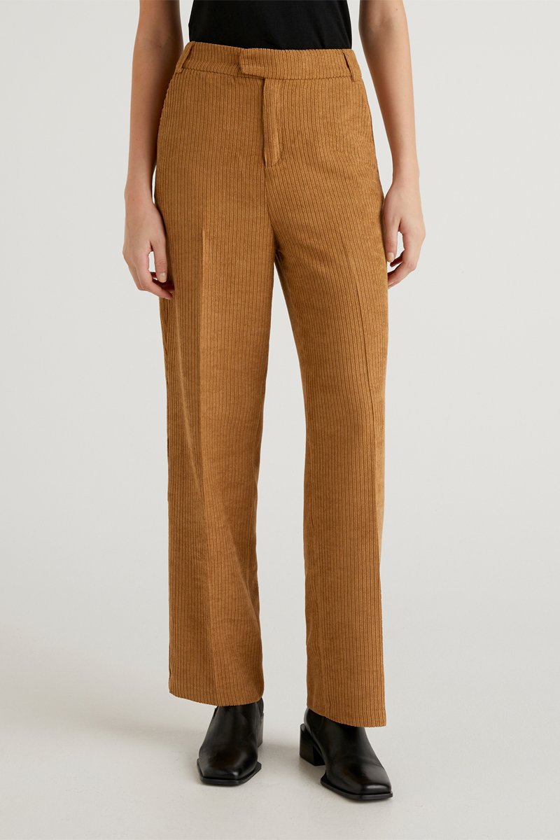 Pantalon wide legs en velours Camel
