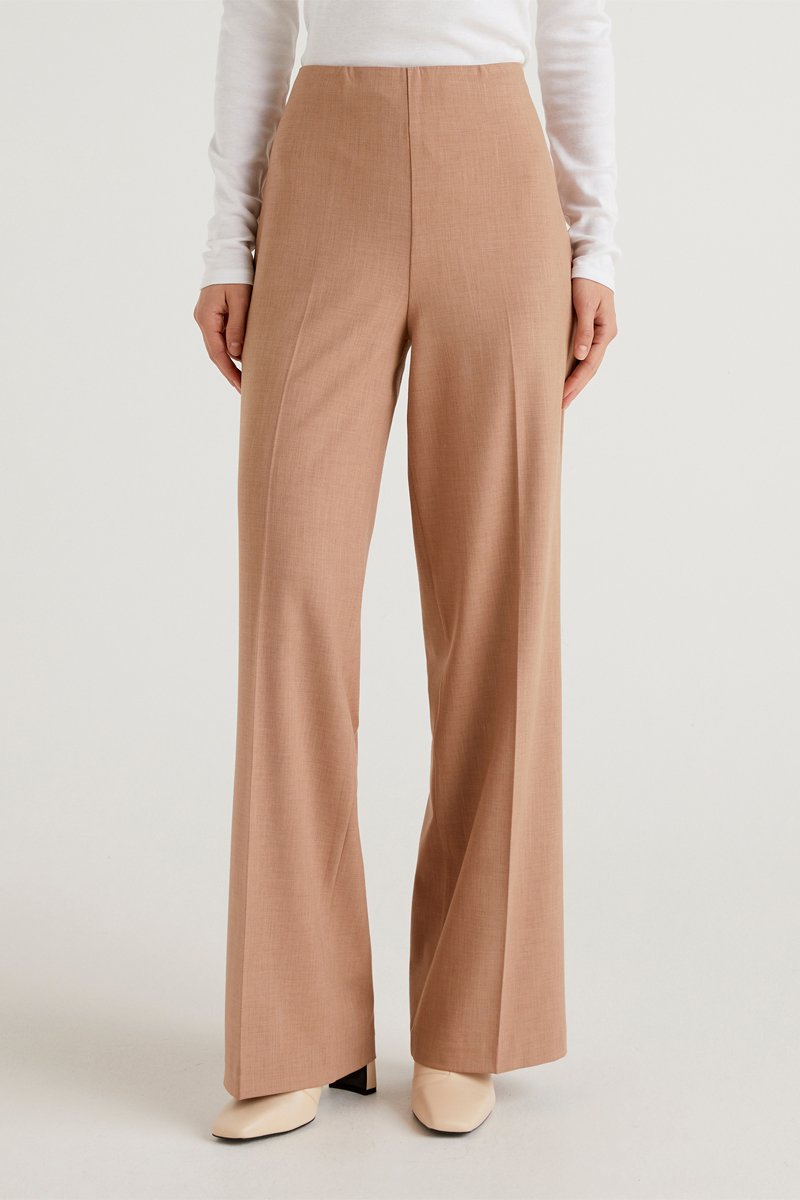 Pantalon palazzo taille haute Beige