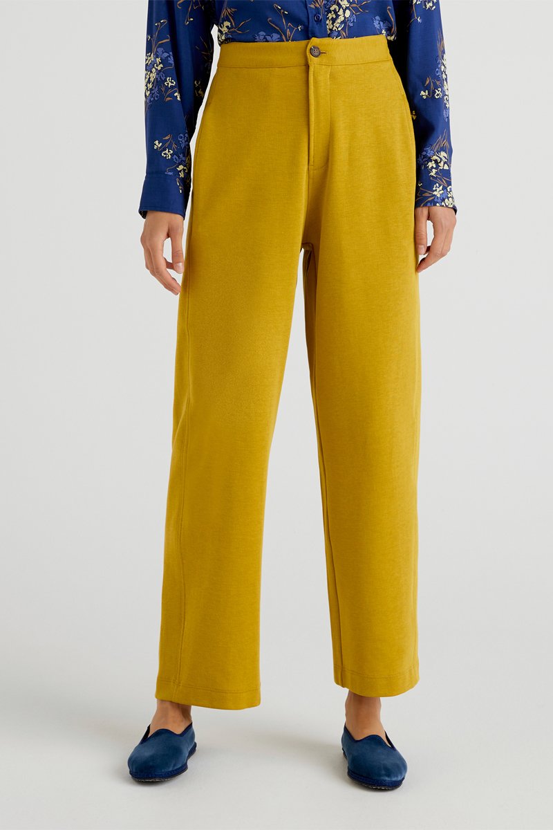 Pantalon wide legs taille haute Moutarde