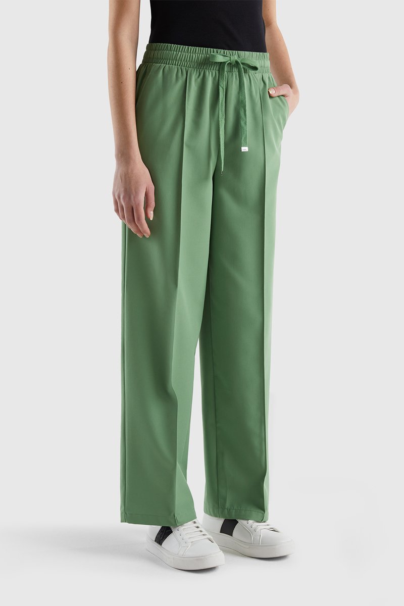 Pantalon wide legs taille haute Kaki