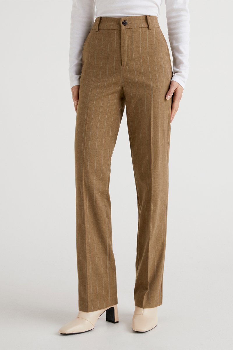 Pantalon droit taille haute Marron