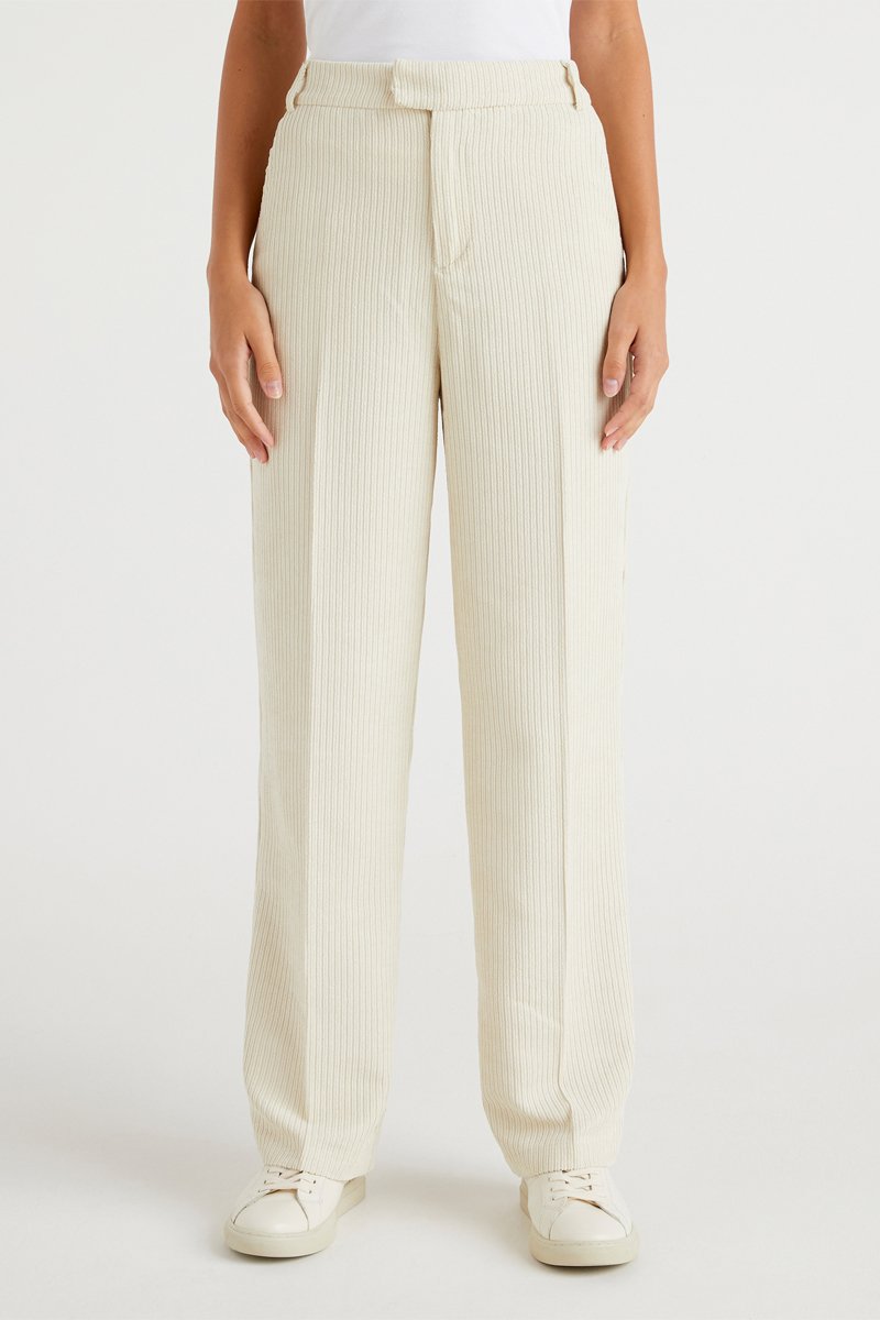 Pantalon wide legs en velours Ecru