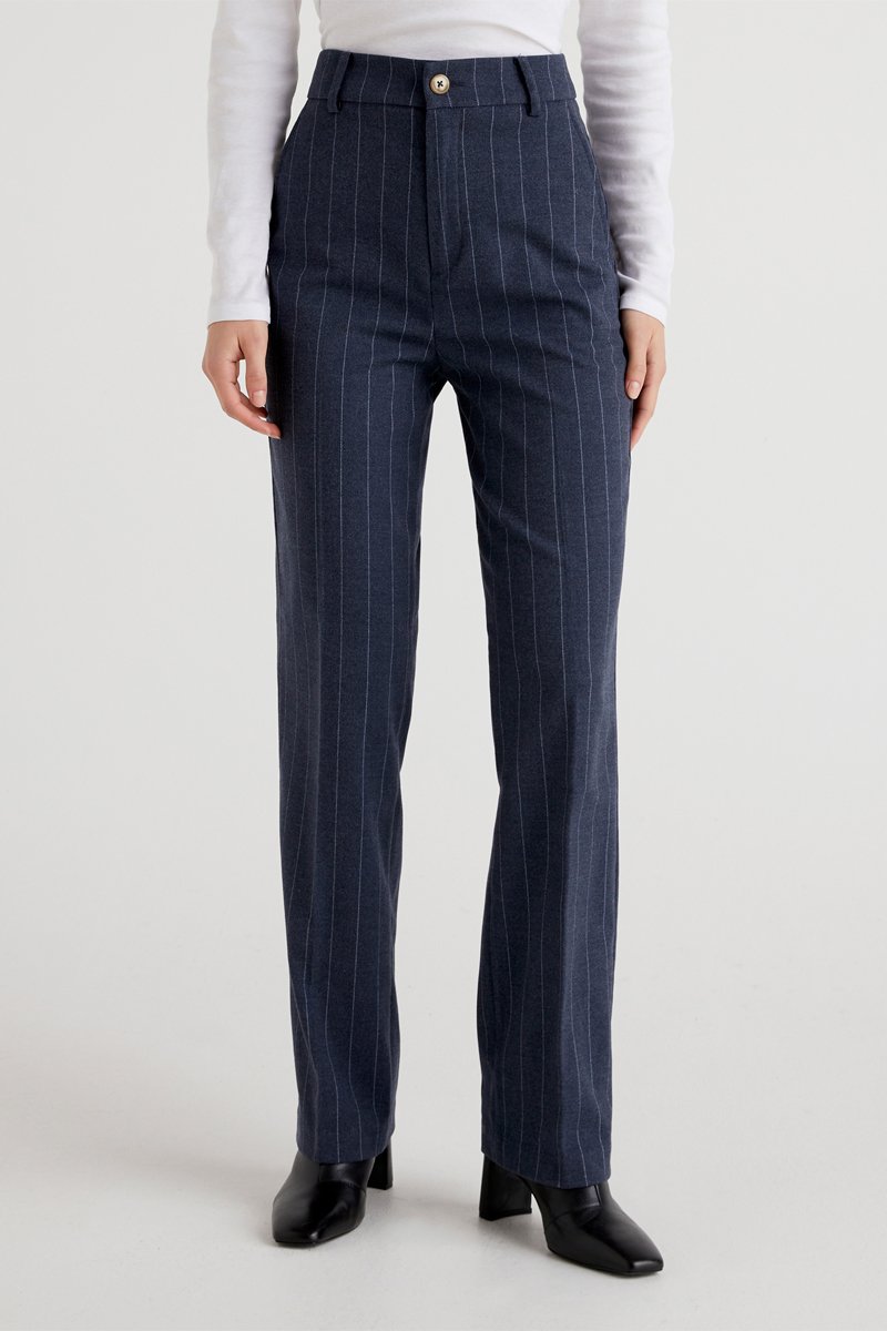 Pantalon droit taille haute Bleu marine