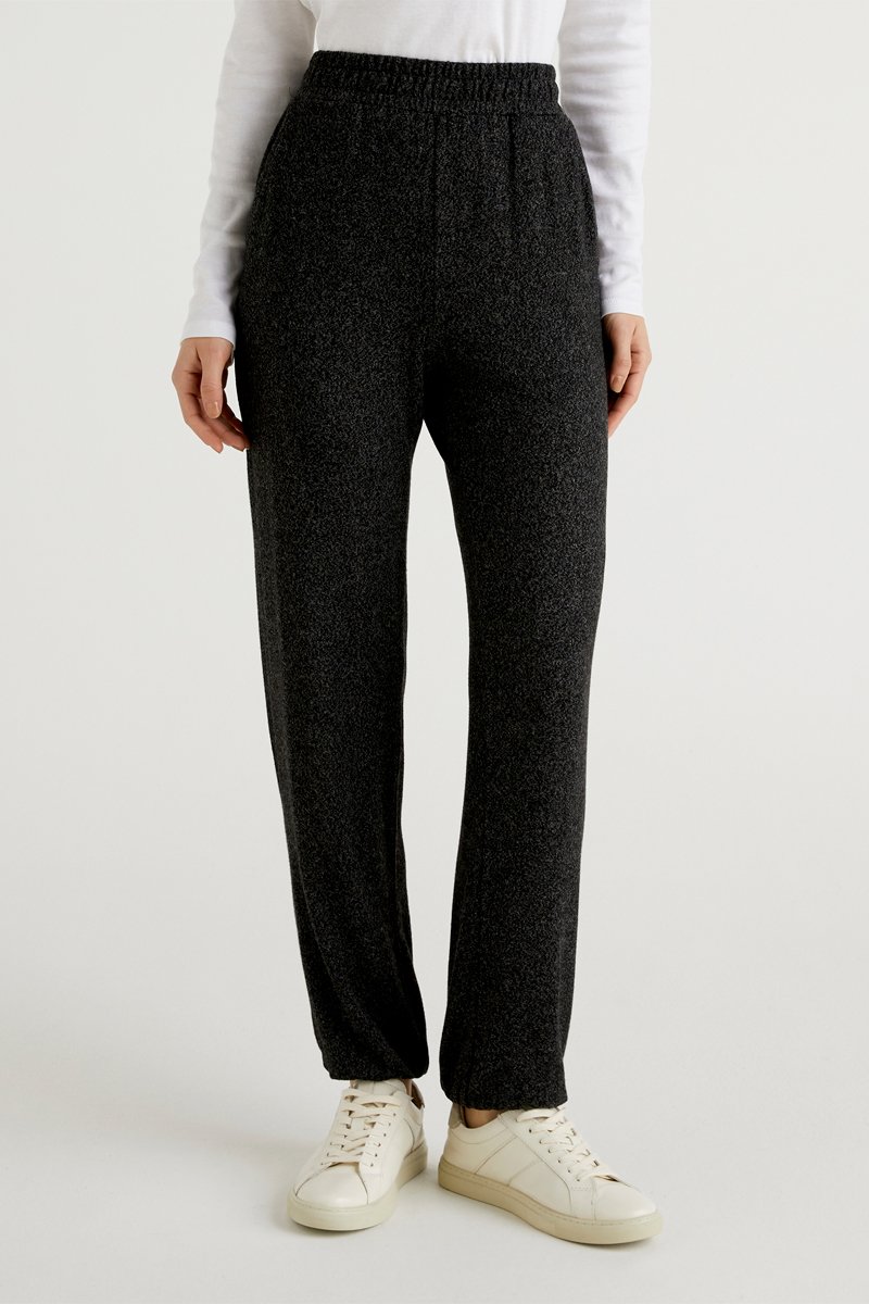 Pantalon droit Noir chiné