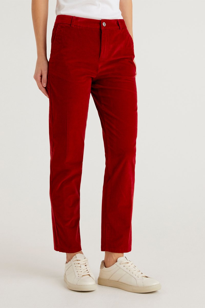 Pantalon droit 7/8 en velours Rouge
