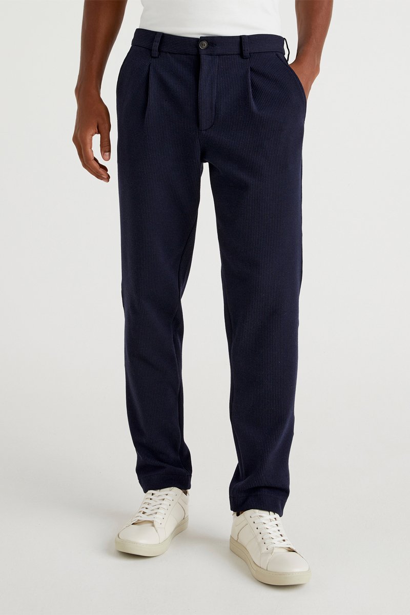 Pantalon droit en velours Bleu marine