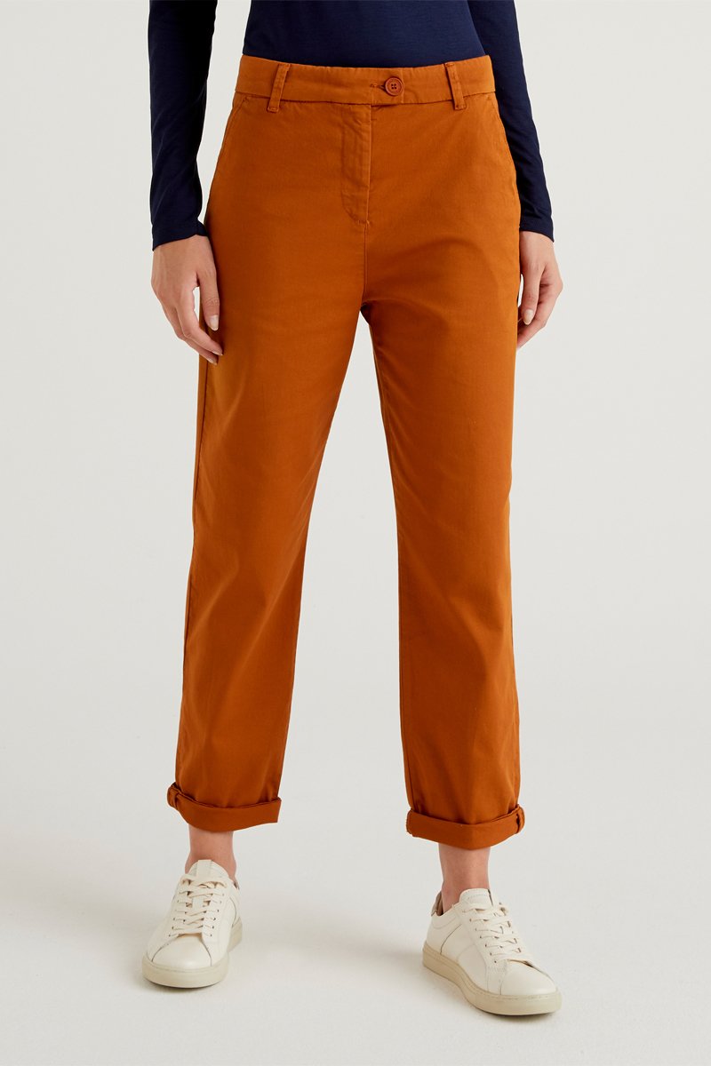 Pantalon droit 7/8 taille haute Camel
