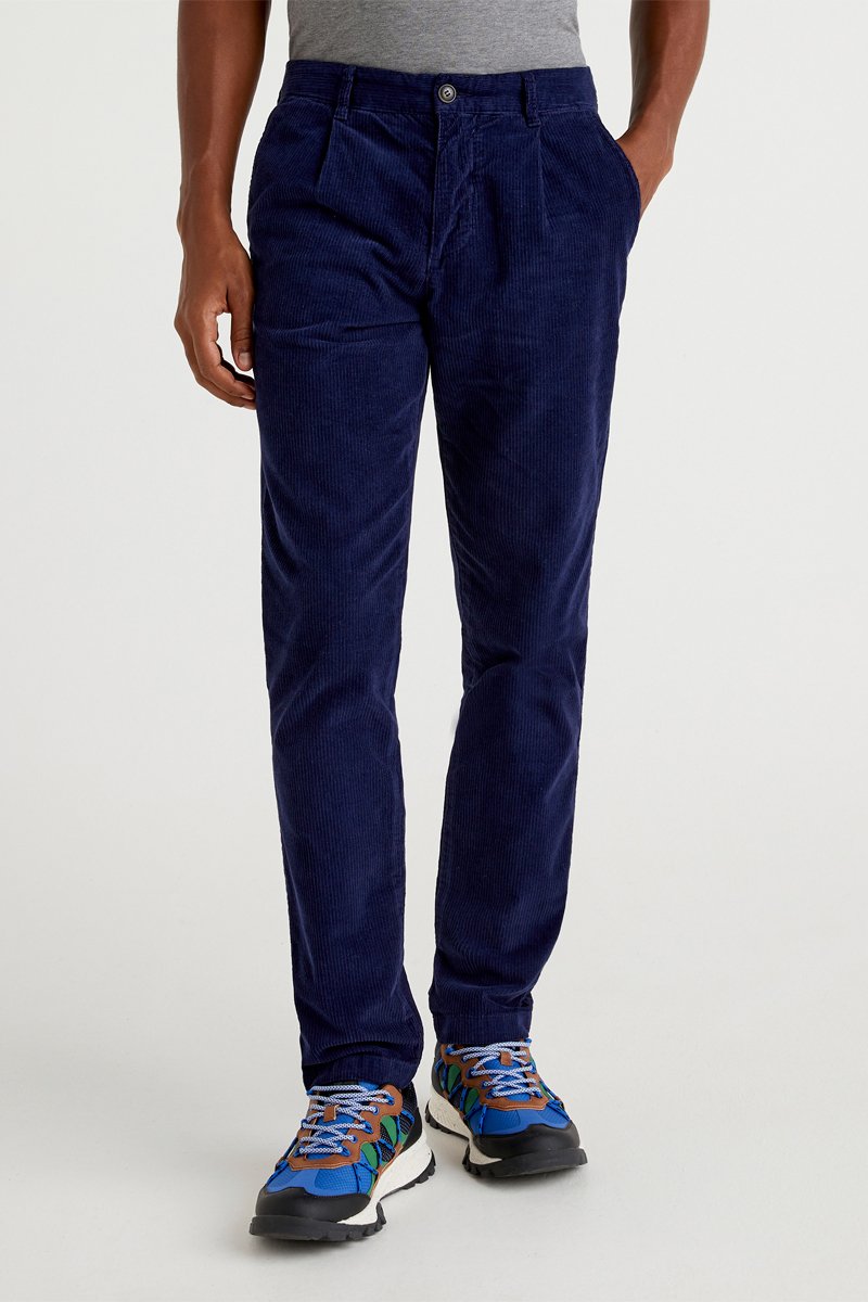 Pantalon droit en velours Bleu marine