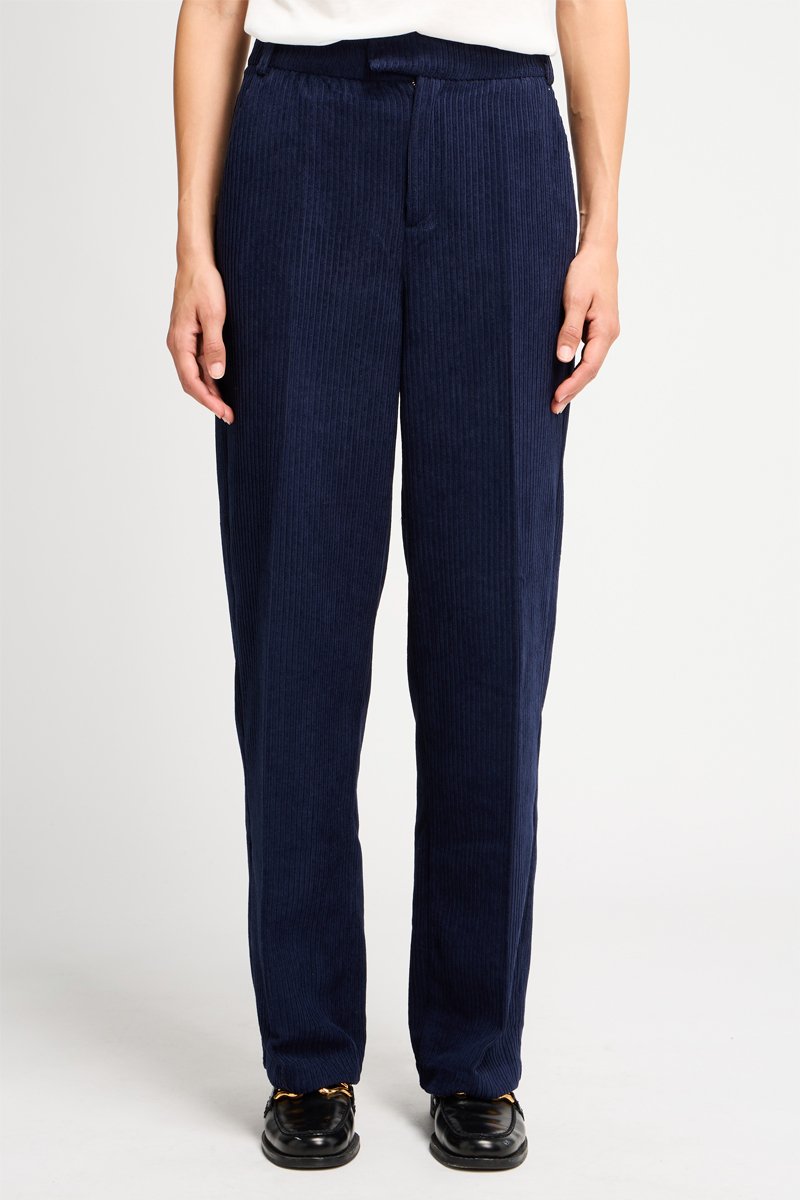 Pantalon droit en velours Bleu marine