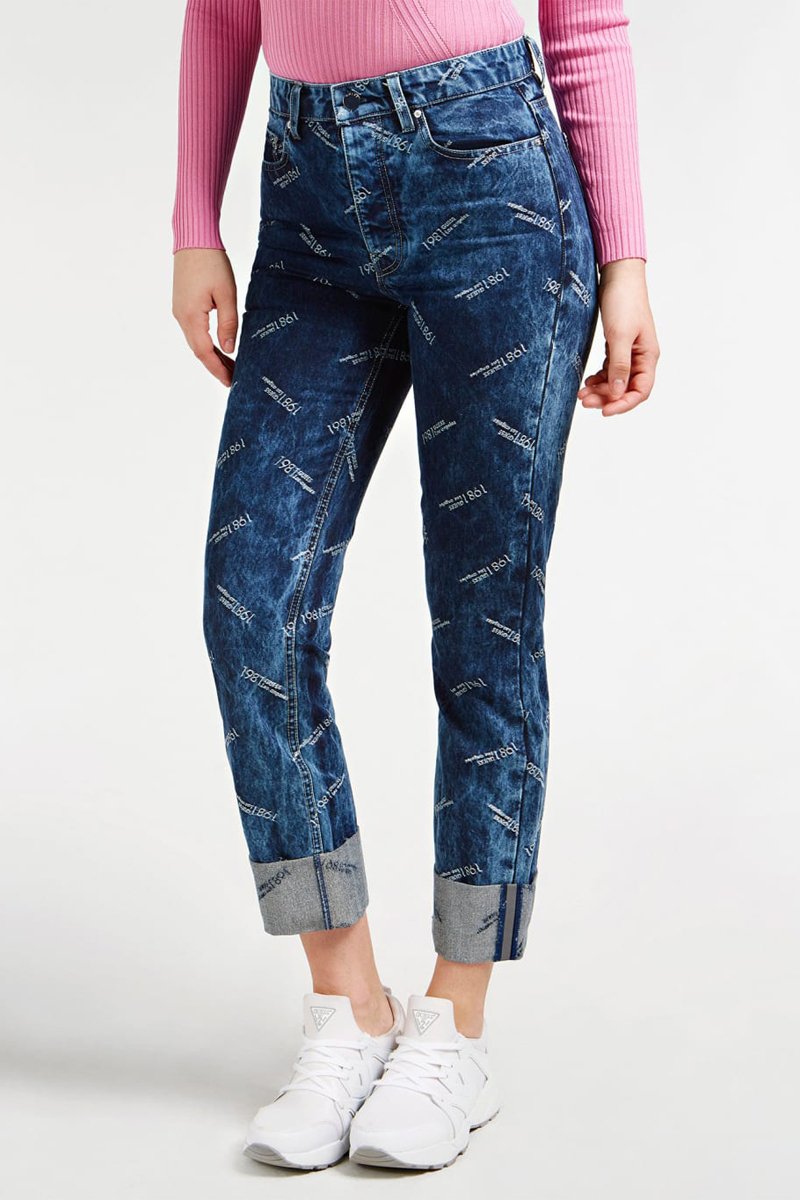 Jean boyfriend taille haute Bleu marine