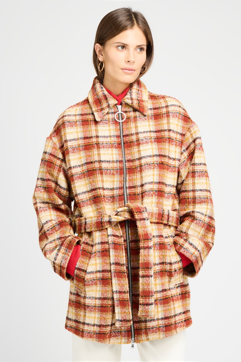 Manteau en laine Ecru et rouge brique chiné