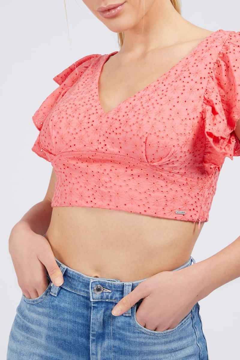 Crop top en broderie anglaise Rose