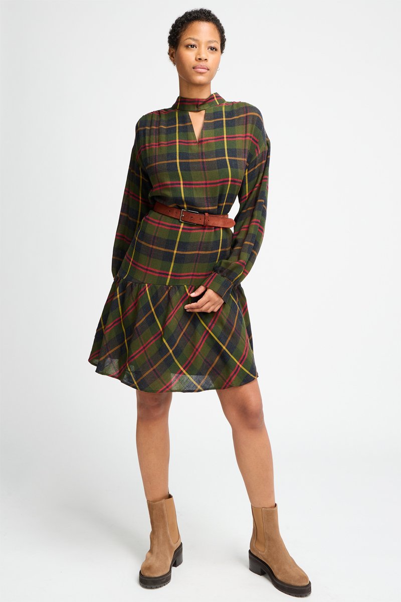 Robe taille basse en laine Bleu marine et vert