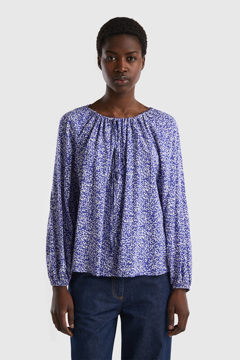 Blouse Indigo et écru
