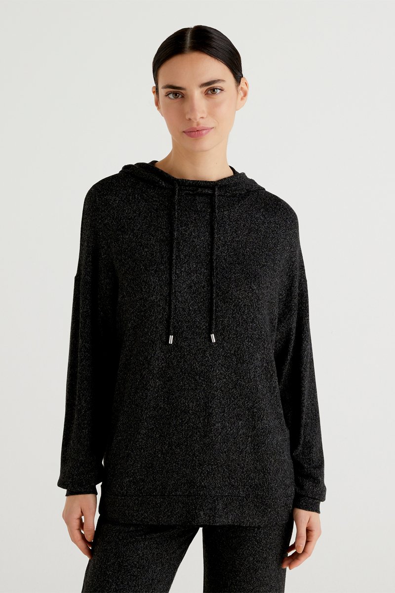 Sweat à capuche Noir chiné