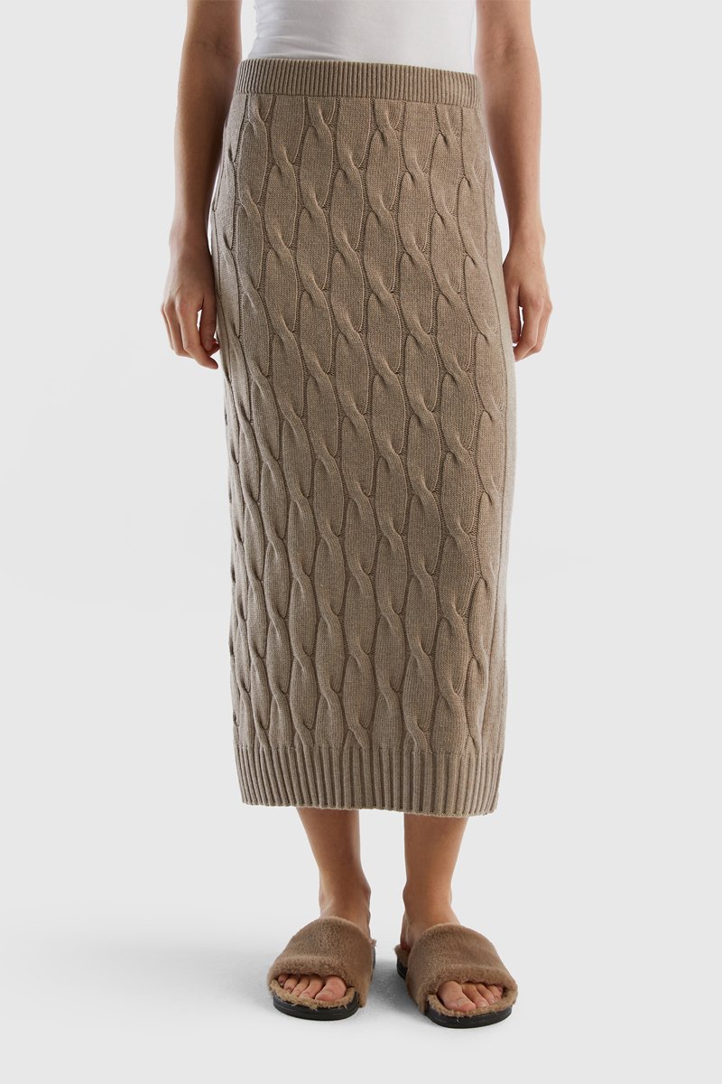 Jupe midi taille haute en laine et cachemire Gris