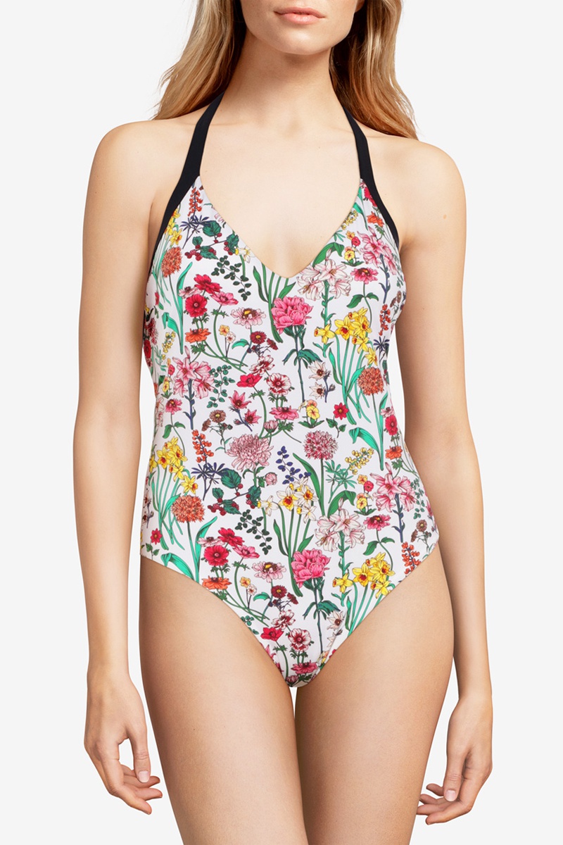 Maillot 1 pièce coques Flowers - Ecru et noir - Chantelle