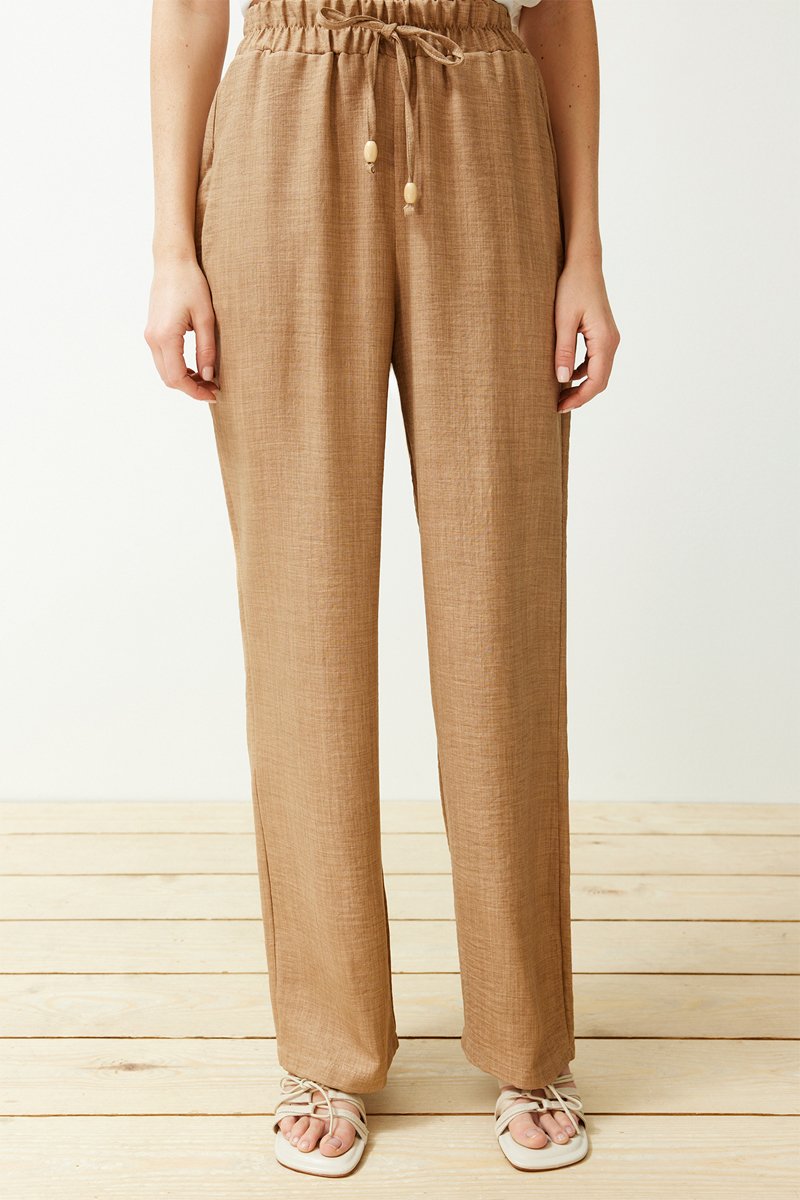 Pantalon droit taille haute - Camel
