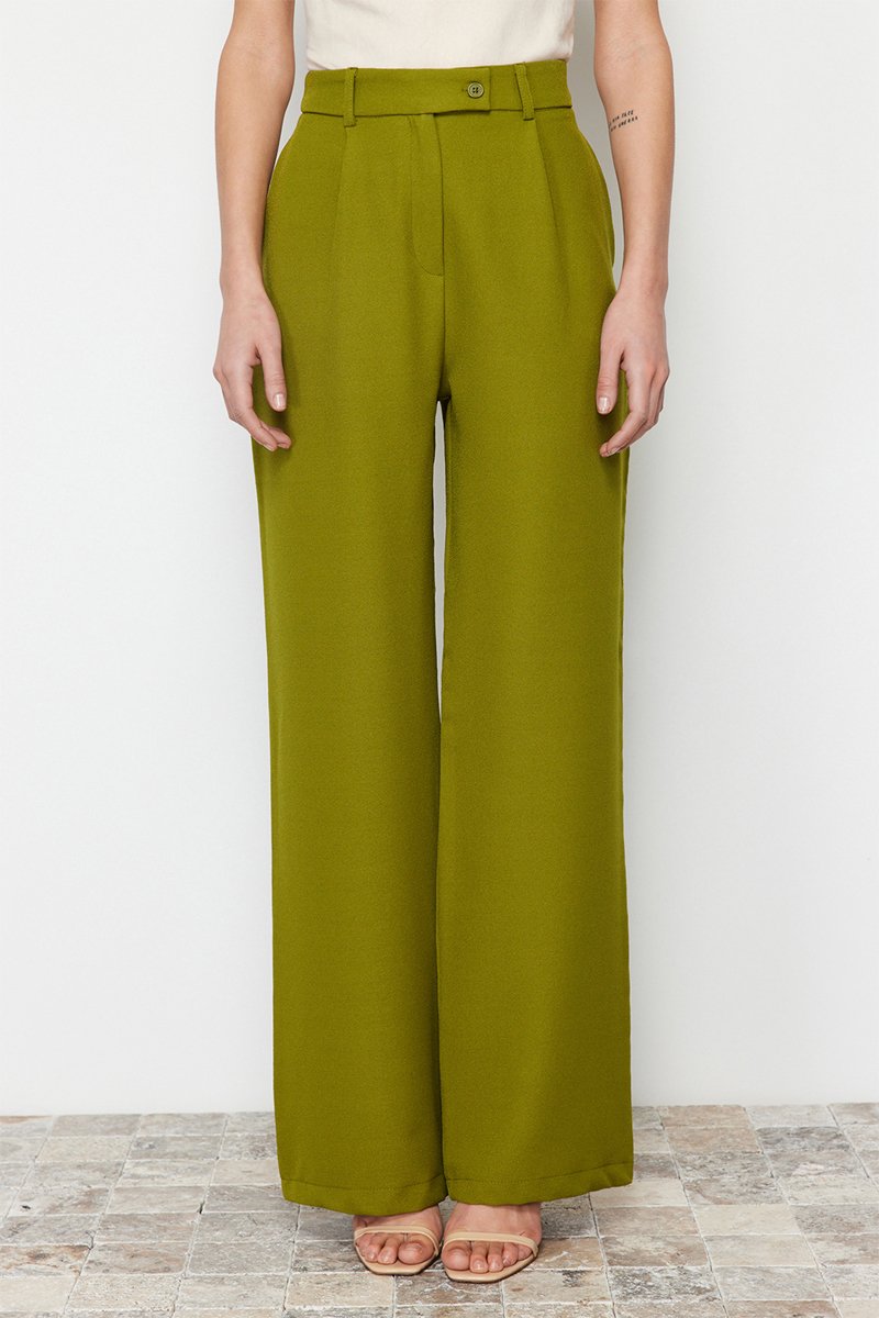 Pantalon wide legs taille haute - Vert olive