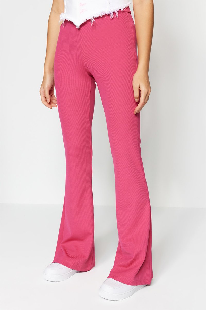 Pantalon flare en velours taille haute - Fuchsia