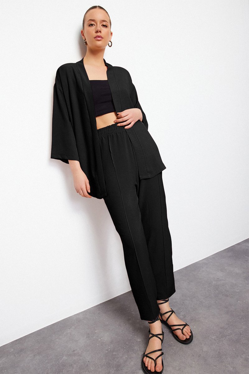 Kimono et pantalon 7/8 taille haute - Noir
