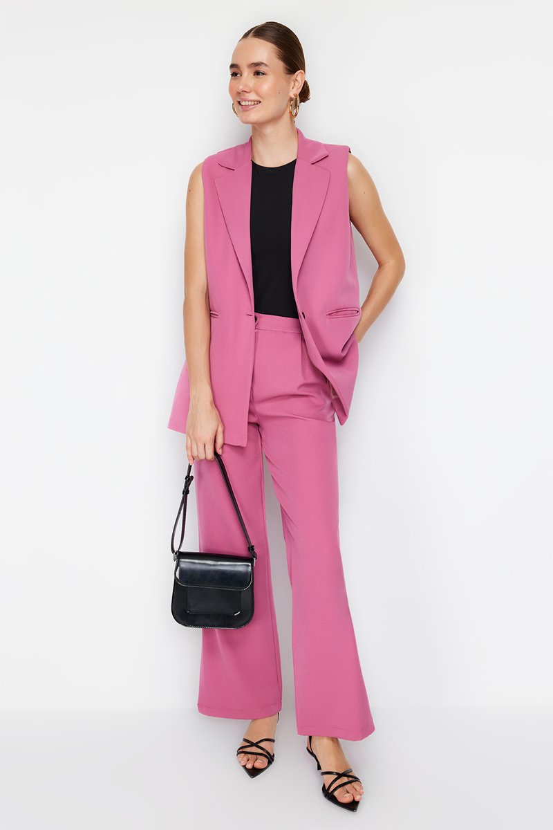 Veste sans manches et pantalon wide legs taille haute - Mauve