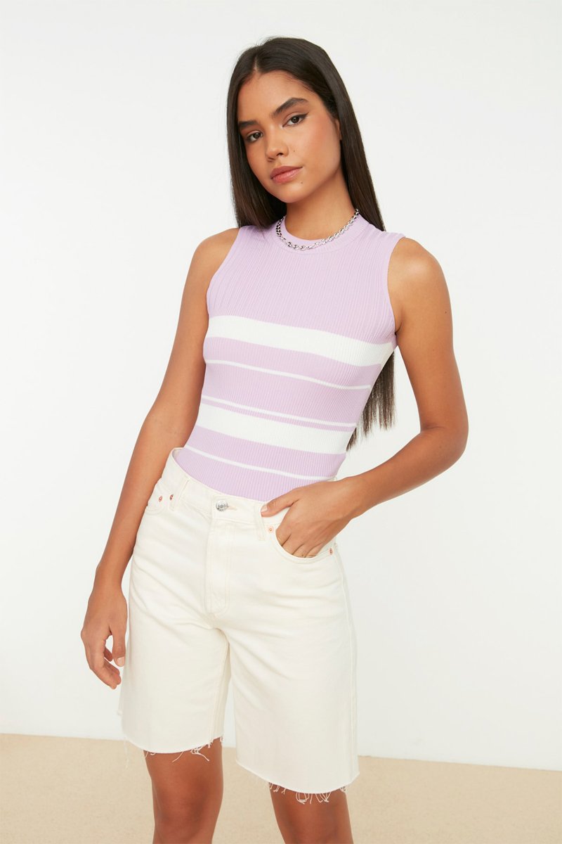 Top - Mauve et blanc