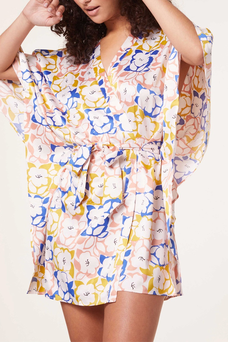 Kimono Sculptural Blanc et vieux rose - Darjeeling