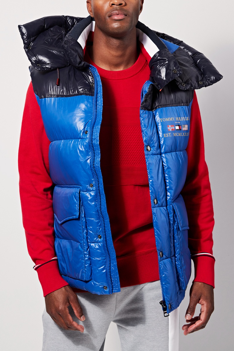 Doudoune sans manches à capuche Noir et bleu