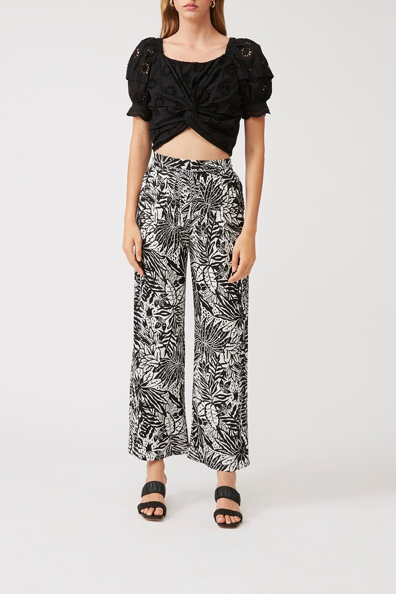 Pantalon wide legs en lin taille haute Jade Noir