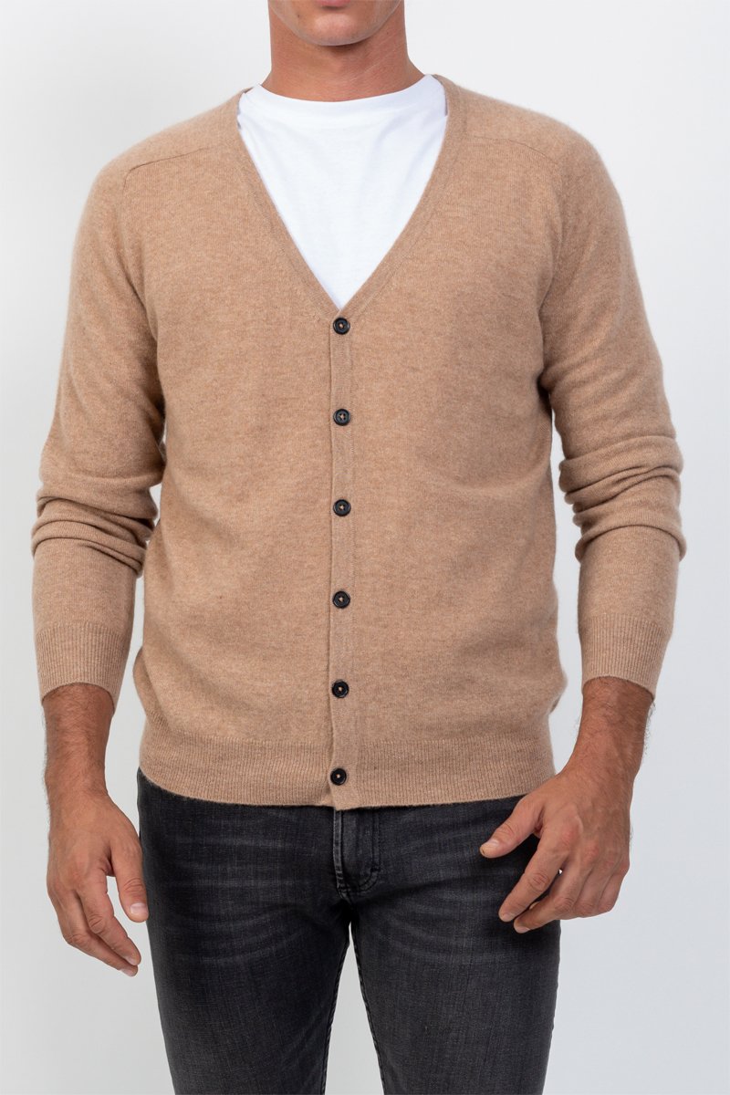 Gilet Pipa 100% cachemire, 2 fils - Col en V – Camel chiné