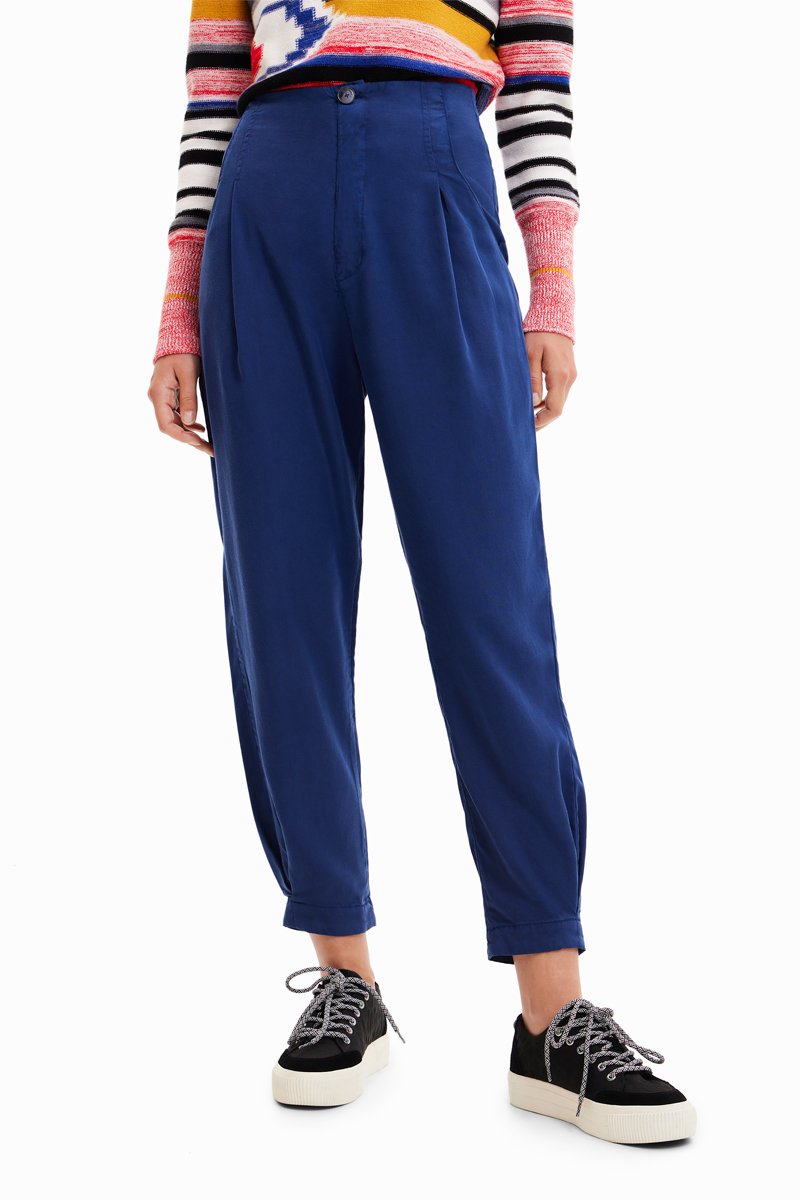 Pantalon tappered 7/8 taille haute - Bleu marine