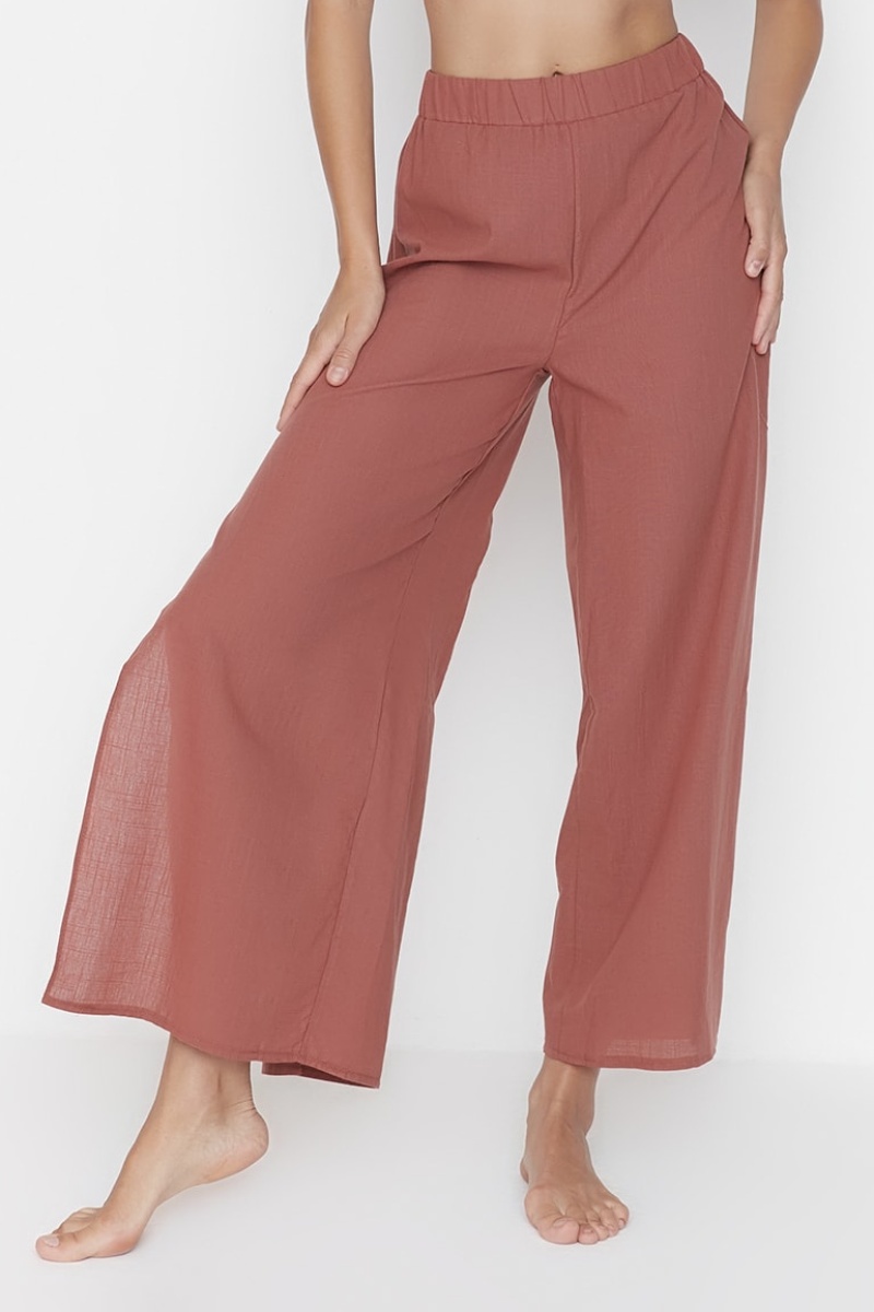 Pantalon palazzo taille haute Rouge brique