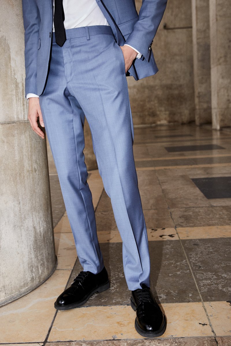 Pantalon droit en laine Bleu clair