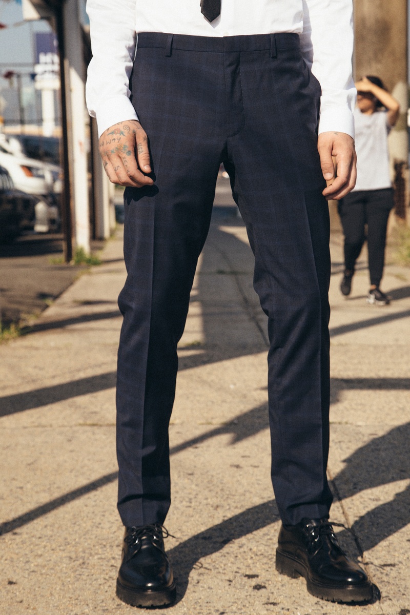 Pantalon à pinces en laine Bleu foncé