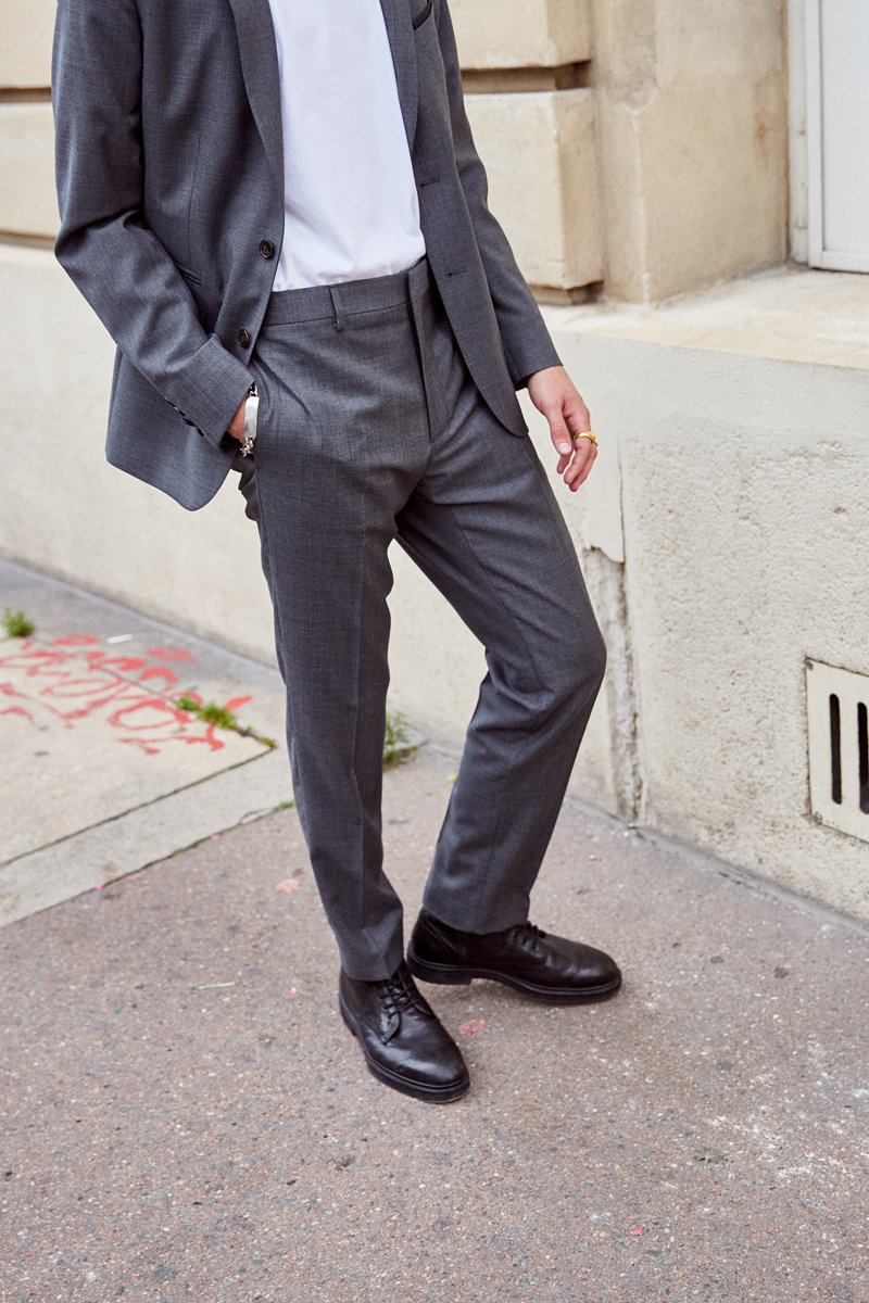 Pantalon droit 100% laine Gris