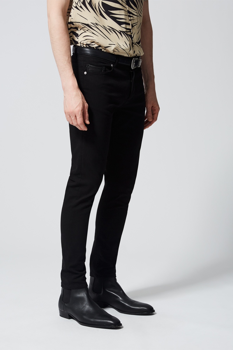 Jean slim en cuir d’agneau - Noir
