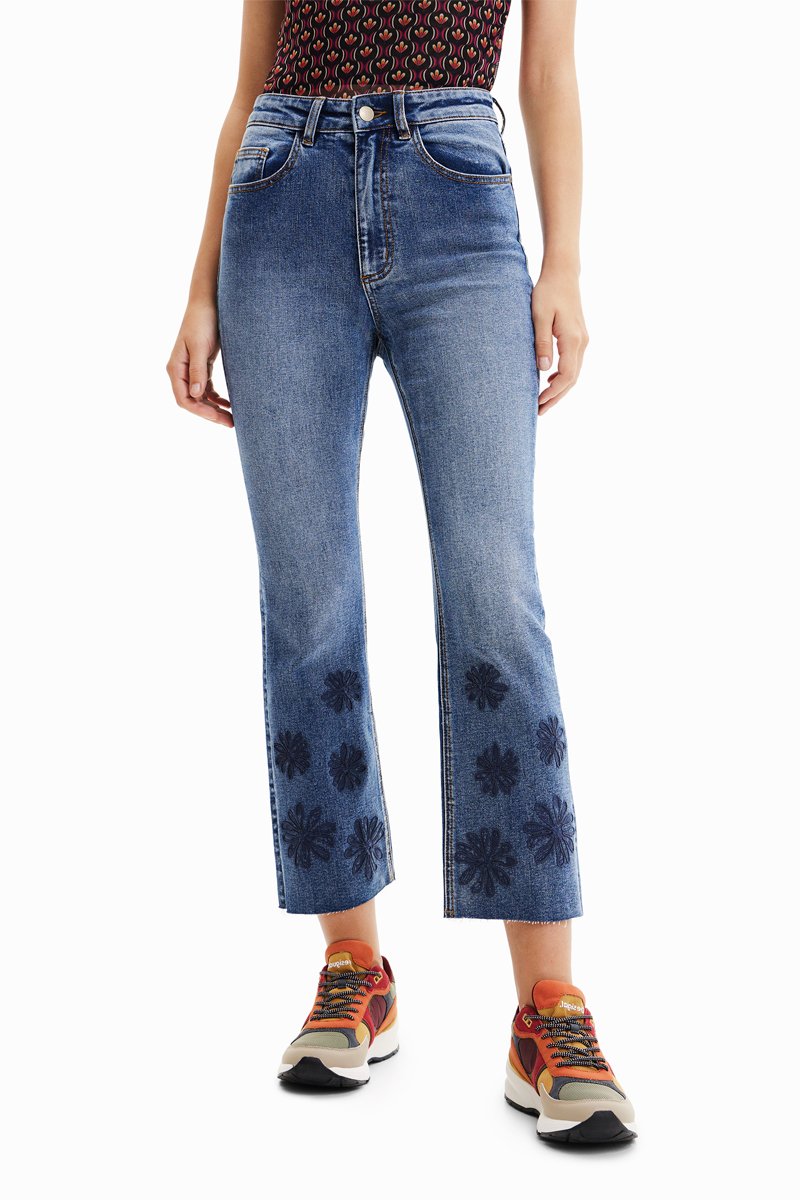 Jean flare cropped taille haute - Bleu